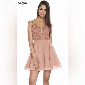 Alyce Paris-Pink mini dress with crystal  beading and flowy chiffon skirt Size 4